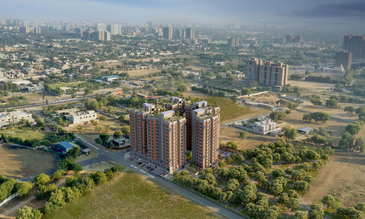 Building Bird Eye View - Aashray Aurum in Ambli Ahmedabad