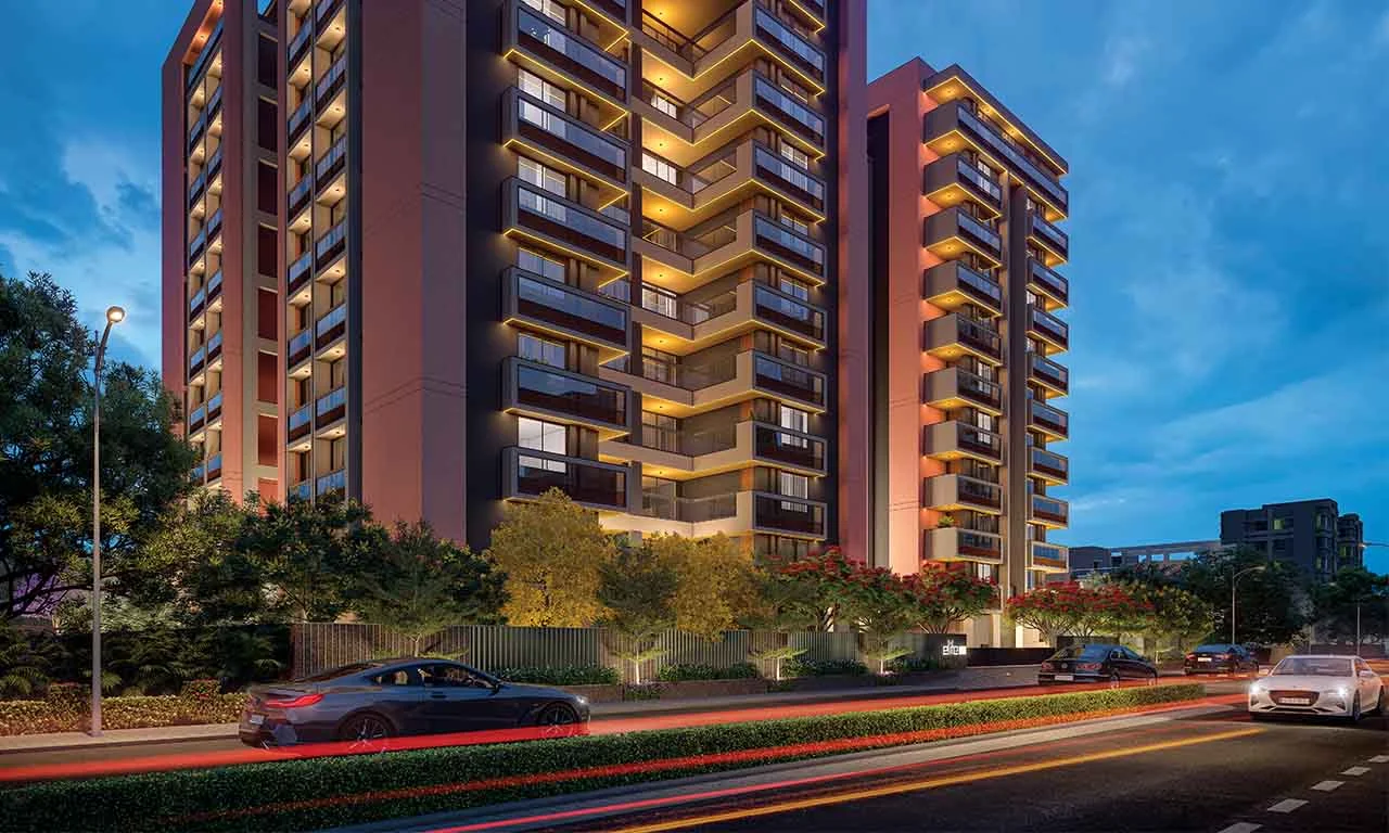 Building Night View - Elite Naptune in Chharodi Ahmedabad