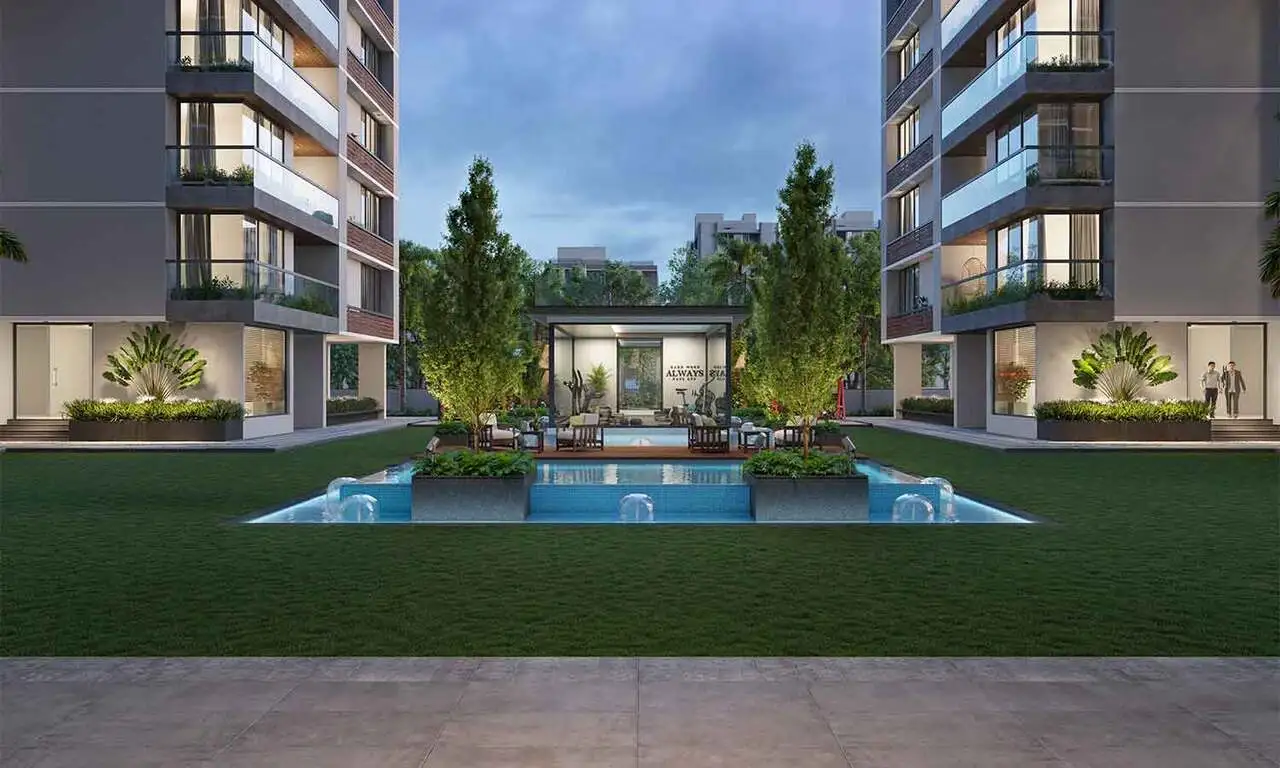 Garden Night View - Satyamev Serene in Gota Ahmedabad