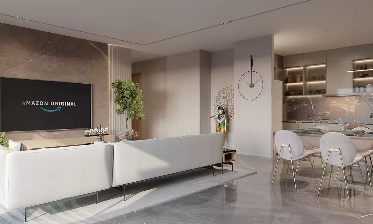 Living Room with Kitchen Area _ Super Shaligram in Gota Ahmedabad