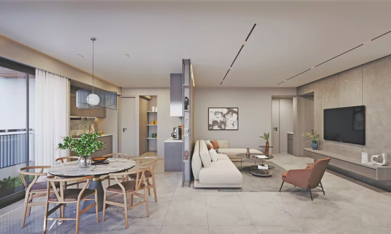 Living hall with Dining table - Vishakha Empyrean in Chharodi